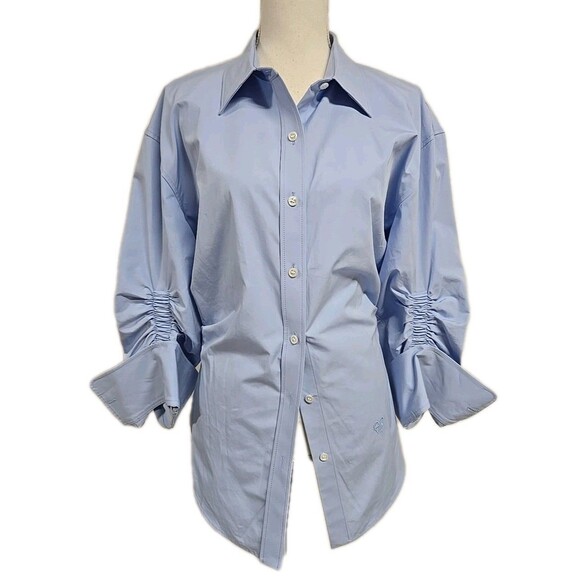 Alexander Wang Cinched Sleeve Button Down Shirt 100% Cotton Blue Women’s Sz 10 - Picture 1 of 9